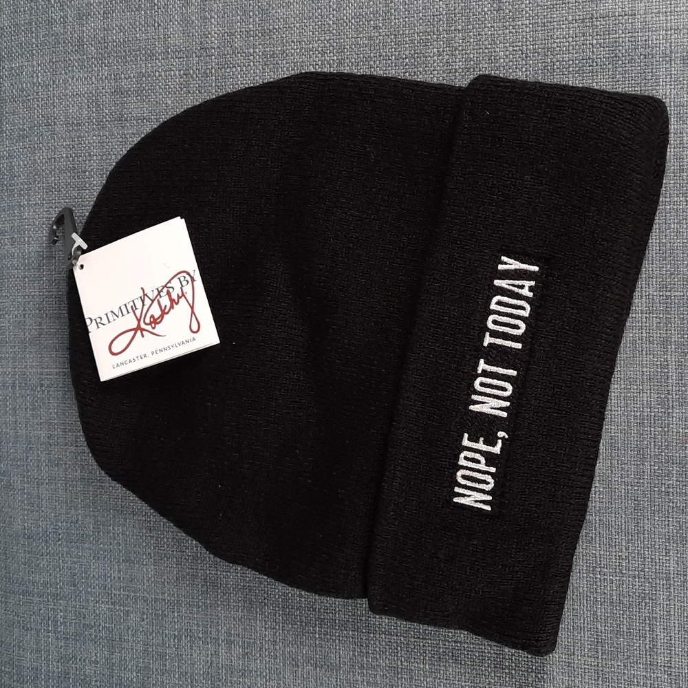 Knit Beanie Fun Funny Nope Not Today Embroidered Casual Streetwear Black White